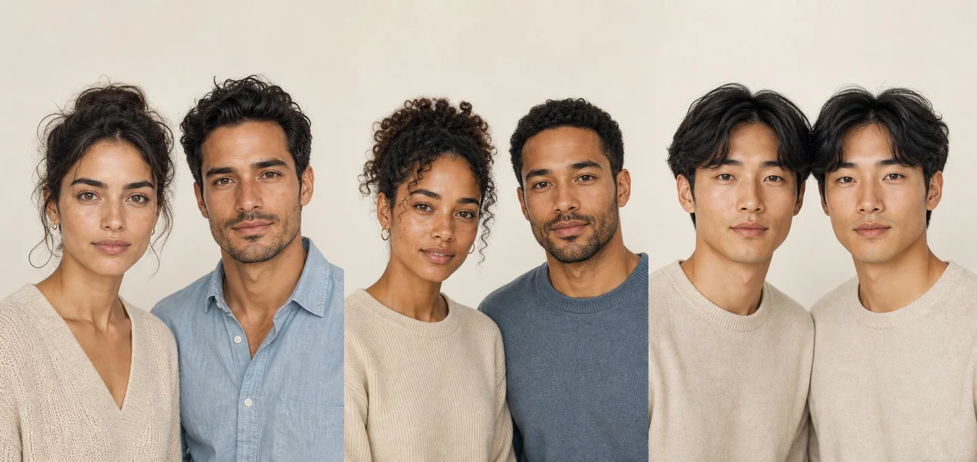 Portrait groups illustrating different degrees of facial resemblance