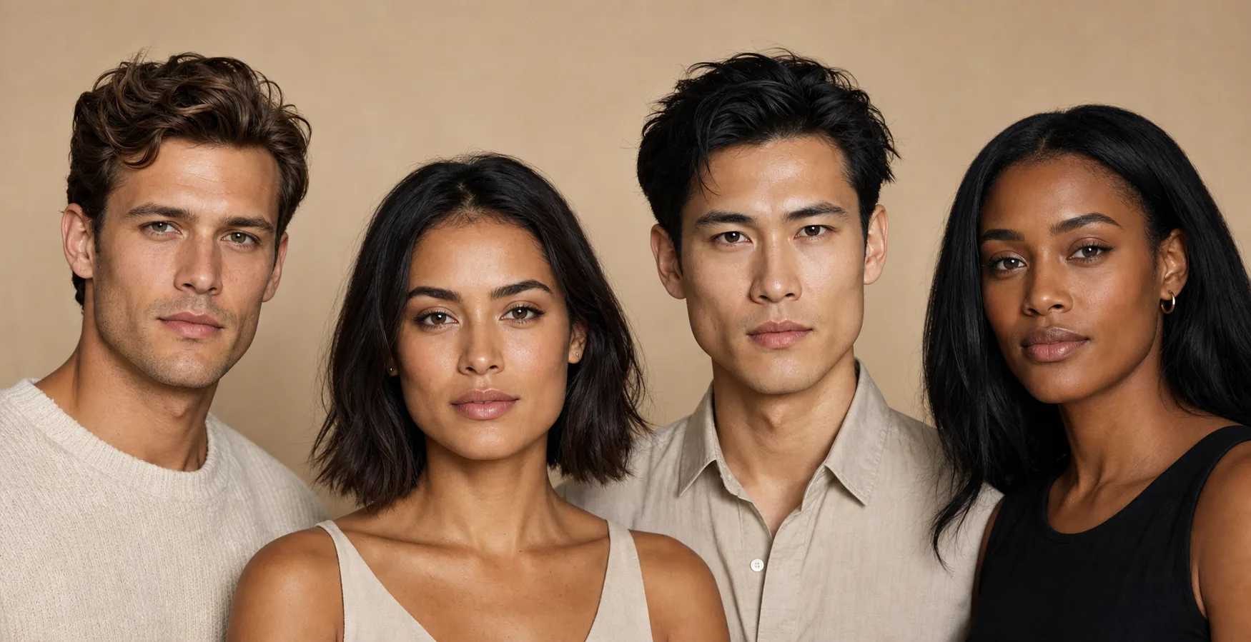 Editorial portraits showing several fictional adults with angular and soft square face shapes